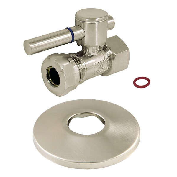 Kingston Brass 1/2" FIP X 1/2" or 7/16" Slip Joint Quarter-Turn Straight Stop Valve with Flange, Brushed Nickel CC44158DLK - main